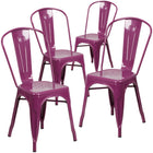 Flash Furniture Commercial Grade Purple Metal Indoor-Outdoor Stackable Chair-Set of 4 Stackable Bistro Style Chairs