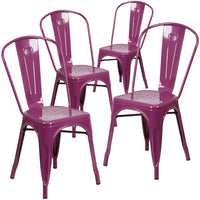 Flash Furniture Commercial Grade Purple Metal Indoor-Outdoor Stackable Chair-Set of 4 Stackable Bistro Style Chairs