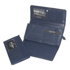 Club Rochelier Ladies Clutch Wallet with Checkbook & Gusset - Navy-7 Slot pockets; 1 Zippered pocket; 2 Gusset pockets
