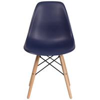 Flash Furniture Elon Series Navy Plastic Chair with Wooden Legs-Accent Side Chair