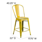 Flash Furniture Commercial Grade 24" High Distressed Metal Indoor-Outdoor Counter Height Stool with Back - Yellow-Lightweight Design