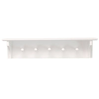 Foster 24"L x 4.5"D x 5.5"H Wall Shelf, 5 Pegs, White (FN00381-2INT)-Measurement and weight capacity: floating shelf measures 24"L x 4.5"W x 5.5"H in dimensions. it is the perfect size for an entrance, hallway, foyer, closet, mudroom, kitchens, laundry/utility rooms, garages, and offices. the wall shelf holds up to 10 pounds which allows you to place items with a little more weight