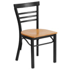 Flash Furniture HERCULES Series Black Three-Slat Ladder Back Metal Restaurant Chair - Natural Wood Seat-500 lb. Weight Capacity