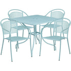 35.5'' Square Sky Blue Indoor-Outdoor Steel Patio Table Set with 4 Round Back Chairs [CO-35SQ-03CHR4-SKY-GG]-Sky Blue Powder Coat Finish