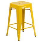 Flash Furniture 24" High Backless Yellow Metal Indoor-Outdoor Counter Height Stool with Square Seat-Stackable Industrial Style Modern Stool