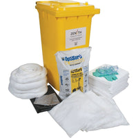 Zenith Safety 63-Gallon Mobile Spill Kits, Oil Only, With Mobile Container-Contents: 100 Sorbent Pads (15" x 17"), 4 Sorbent Socks (3" x 120"), 4 Sorbent Pillows (18" x 18"), 1 Drain Cover (36" x 36"), 1 Optisorb (25-lb. Bag), 2 Pairs Nitrile Gloves, 2XL (11) , 2 Pair Safety Goggles (One Size), 3 Disposal Bags (26" x 36")