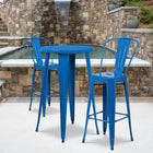 24'' Round Blue Metal Indoor-Outdoor Bar Table Set with 2 Cafe Barstools [CH-51080BH-2-30CAFE-BL-GG]-24"W x 24"D x 41"H