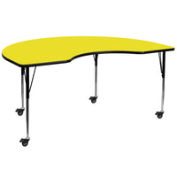 Flash Furniture Mobile 48"W x 96"L Kidney HP Laminate Activity Table, Yellow-Collaborative Kidney Activity Table
