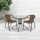 Flash Furniture 28" Square Tempered Glass Metal Table with Dark Brown Rattan Edging-Patio Table