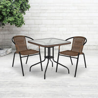 Flash Furniture 28" Square Tempered Glass Metal Table with Dark Brown Rattan Edging-Patio Table