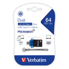 Verbatim 64GB Store 'n' Go Dual USB 3.2 Gen 1 Flash Drive for USB-C Devices - Blue-Quickly and easily transfer files between your USB-C equipped mobile device or laptop and other PC's