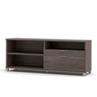 Pro-Linea Credenza with Drawers, Bark Grey-Durable 1" commercial grade work surface with melamine finish that resists scratches, stains and wears. The credenza features metal legs, one utility drawer, one file drawer with letter/legal filing system and two shelves, one of which is adjustable. Drawers on ball-bearing slides for smooth and quiet operation. Fully reversible unit.