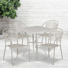 28'' Square Light Grey Indoor-Outdoor Steel Patio Table Set with 4 Round Back Chairs [CO-28SQ-03CHR4-SIL-GG]-Set Includes Table and 4 Chairs