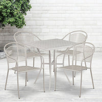 28'' Square Light Grey Indoor-Outdoor Steel Patio Table Set with 4 Round Back Chairs [CO-28SQ-03CHR4-SIL-GG]-Set Includes Table and 4 Chairs