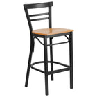 Flash Furniture HERCULES Series Black Two-Slat Ladder Back Metal Restaurant Barstool - Natural Wood Seat-500 lb. Weight Capacity