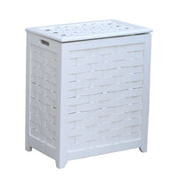 Oceanstar RHV0103W Rectangular Veneer Laundry Wood Hamper with Interior Bag, White-Hand grips on both sides for portability