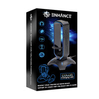 Enhance Gaming LED 3-in-1 Headset Stand with Mouse Bungee and 2 Port USB Hub-3-IN-1 DESIGN: Save desktop space and add some LED lighting with a mouse bungee, headset stand, and USB Hub in one convenient and elegant design