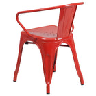 Flash Furniture Red Metal Indoor-Outdoor Chair with Arms-Curved Back with Vertical Slat