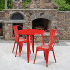 30'' Round Red Metal Indoor-Outdoor Table Set with 2 Cafe Chairs [CH-51090TH-2-18CAFE-RED-GG]-30"W x 30"D x 29.50"H
