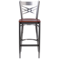 Flash Furniture HERCULES Series Clear Coated "X" Back Metal Restaurant Barstool - Cherry Wood Seat-Metal Barstool