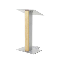 Urbann Y5 Lectern With Wheels - Natural Wood - Aluminum Grey-Free standing with wheels, speeches