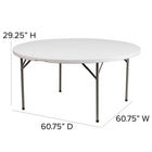 Flash Furniture 60"Dia Granite Plastic Folding Table - Round - White-Grey Powder Coated Locking Legs