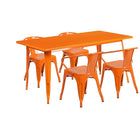 Flash Furniture 31.5'' x 63'' Rectangular Orange Metal Indoor-Outdoor Table Set with 4 Arm Chairs (ET-CT005-4-70-OR-GG)-Seats 4 people