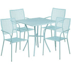 28'' Square Sky Blue Indoor-Outdoor Steel Patio Table Set with 4 Square Back Chairs [CO-28SQ-02CHR4-SKY-GG]-Sky Blue Powder Coat Finish
