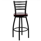Flash Furniture HERCULES Series Black Ladder Back Swivel Metal Barstool - Mahogany Wood Seat - 2 Pack-Set of 2 Metal Dining Bar Stools
