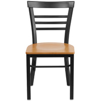 Flash Furniture HERCULES Series Black Three-Slat Ladder Back Metal Restaurant Chair - Natural Wood Seat-Metal Chair