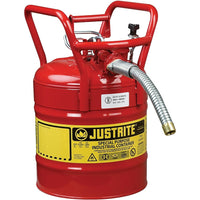 Justrite D.O.T. AccuFlow Safety Cans, 1" x /4" x 17 1/4", Red-Hold-down bracket with easy-to-grip tightening screw prevents vapour release and spills during transport