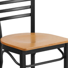Flash Furniture HERCULES Series Black Three-Slat Ladder Back Metal Restaurant Chair - Natural Wood Seat-.625'' Thick Plywood Seat