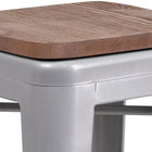Flash Furniture 24" High Backless Silver Metal Counter Height Stool with Square Wood Seat-500 lb. Weight Capacity