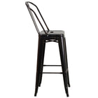 Flash Furniture 30" High Black-Antique Gold Metal Indoor-Outdoor Barstool with Back-Stacks up to 8 Chairs High