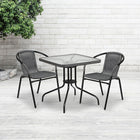 Flash Furniture 28" Square Tempered Glass Metal Table with Grey Rattan Edging-Patio Table