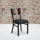 Flash Furniture HERCULES Series Black Slat Back Metal Restaurant Chair - Walnut Wood Back, Black Vinyl Seat - 2 Pack-Welded Joint Assembly