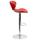 Flash Furniture Contemporary Cozy Mid-Back Red Vinyl Adjustable Height Barstool with Chrome Base-Red Vinyl Upholstery