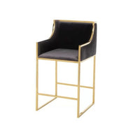 Plata Decor Bella Stool with Gold Metal Base - Black-Counter stool
