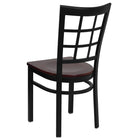Flash Furniture HERCULES Series Black Window Back Metal Restaurant Chair - Mahogany Wood Seat-Mahogany Finished Wood Seat