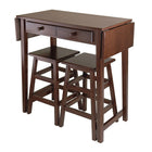 Winsome Mercer Double Drop Leaf Dining Table with 2 Stools, Cappuccino-Space saving island table with 2 stools