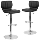 Flash Furniture Contemporary Black Vinyl Adjustable Height Barstool with Vertical Stitch Back & Chrome Base - 2 Pack-Low Back Design