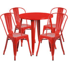 30'' Round Red Metal Indoor-Outdoor Table Set with 4 Cafe Chairs [CH-51090TH-4-18CAFE-RED-GG]-Metal Cafe Table