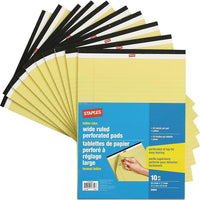 Staples Perforated Wide Ruled Paper Pads - Letter Size - Yellow - 8.5" x 11" - 50 Sheets - 10 Pack-Yellow paper with wide ruling offers more space for writing