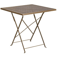 Flash Furniture 28" Square Gold Indoor-Outdoor Steel Folding Patio Table-Folding Patio Table