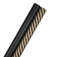 JAM Paper Gift Wrap - Stripes & Solids Combo Wrapping Paper - 50 Sq Ft Total - Black - 2 Pack-Black Kraft & Black Striped, Colourful Wrapping Paper will make anyone excited to find out what’s inside
