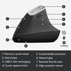 Logitech MX Vertical Ergonomic Wireless Mouse - Graphite-3 Ways to Connect: Connect MX Vertical via the included USB-C charging cable, Logitech Unifying Receiver, or Bluetooth