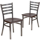 Flash Furniture HERCULES Series Clear Coated Ladder Back Metal Restaurant Chair - Walnut Wood Seat - 2 Pack-Ladder Back Design