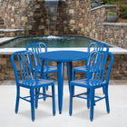 30'' Round Blue Metal Indoor-Outdoor Table Set with 4 Vertical Slat Back Chairs [CH-51090TH-4-18VRT-BL-GG]-30"W x 30"D x 29.50"H