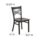 Flash Furniture HERCULES Series Black "X" Back Metal Restaurant Chair - Walnut Wood Seat-18 Gauge Steel Frame