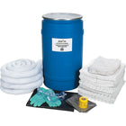 Zenith Safety 30-Gallon Spill Kits, Oil Only, With Polyethylene Drum-Contents: 75 Sorbent Pads (15" x 17"), 4 Sorbent Socks (3" x 120"), 1 Drain Cover (36" x 36"), 1 Caution Tape (3" x 300'), 2 Pairs Nitrile Gloves, 2XL (11), 2 Pairs Safety Goggles (One Size), 2 Microporous Coveralls, XL, 5 Disposal Bags (26" x 36")